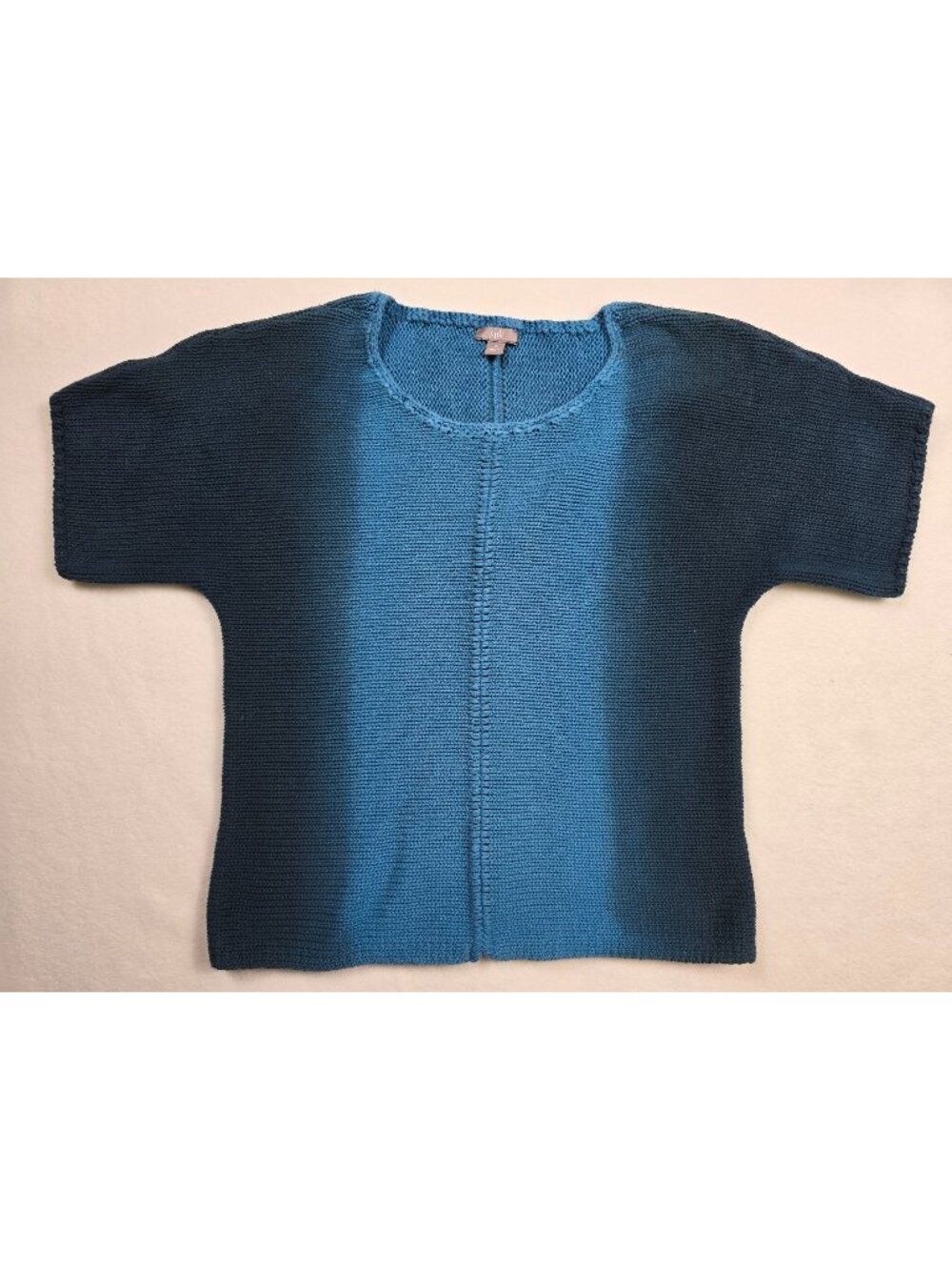 J Jill Womens Small Gradient Blue Knit Short Sleeve Cotton Sweater